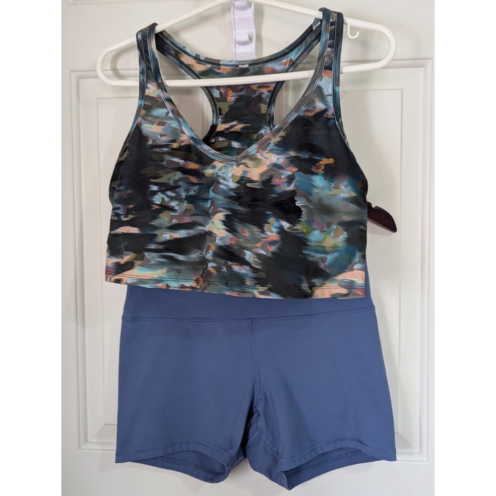 2-Piece Activewear Set Womens Large Sage Bra Champion Shorts Racerback Stretch